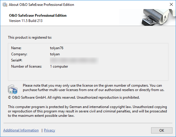 O&O SafeErase Professional Edition 11.5 Build 213